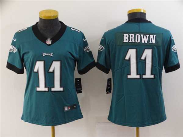 Women%27s Philadelphia Eagles #11 A. J. Brown Green Vapor Stitched Football Jersey